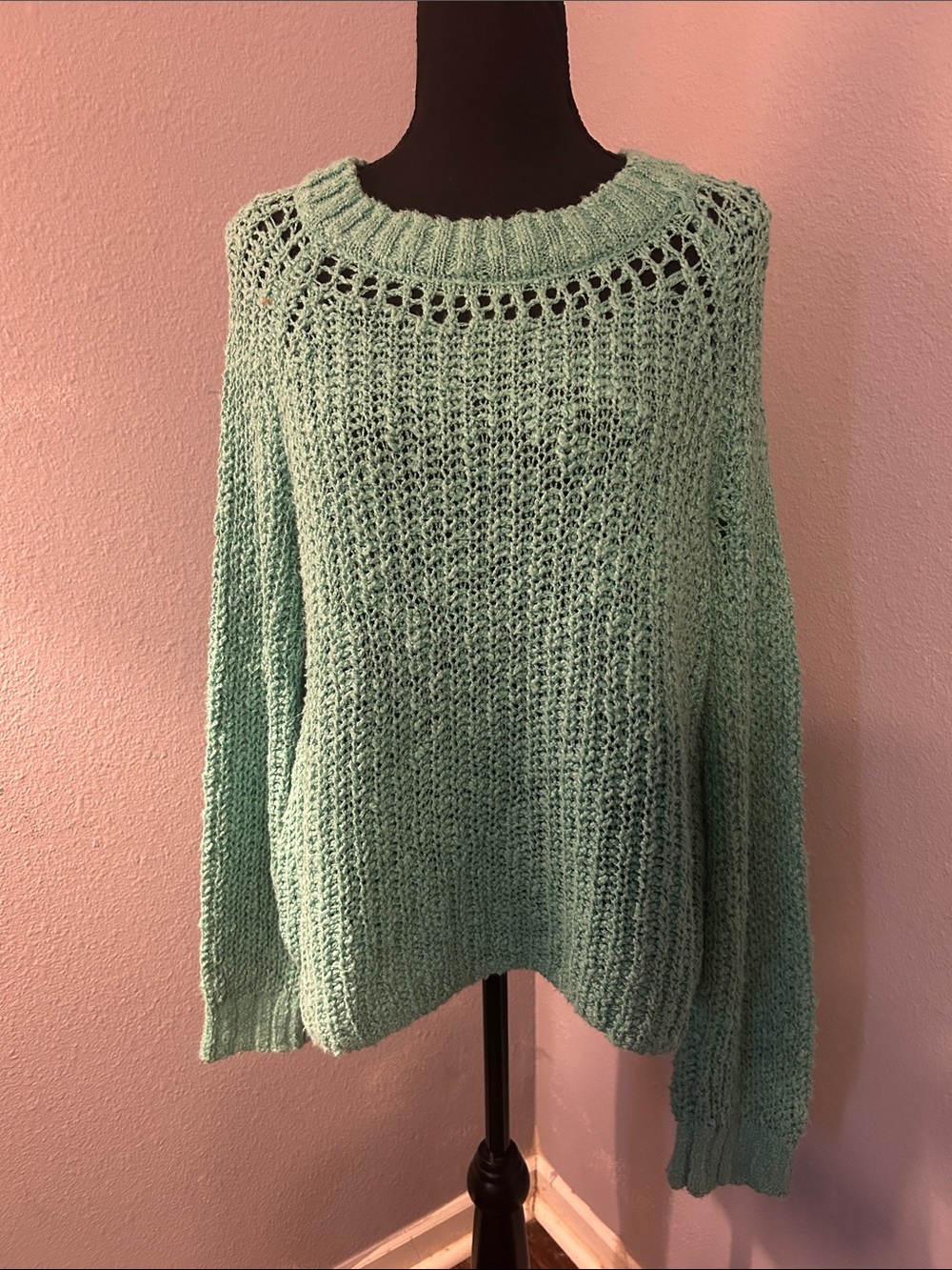 Aeropostale Women Juniors Light Mint Open-Knit Sweater Size Small